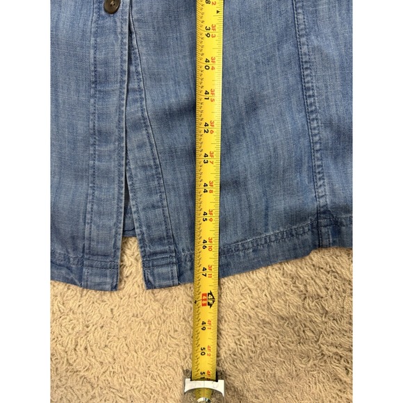 Lands' End Womens Chambray Midi Shirt Dress Size L Blue Short Sleeve Casual Work - Picture 9 of 13